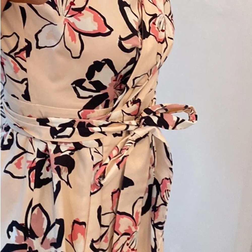 kate spade Cream Floral Wrap Dress with Pink and Black Accents